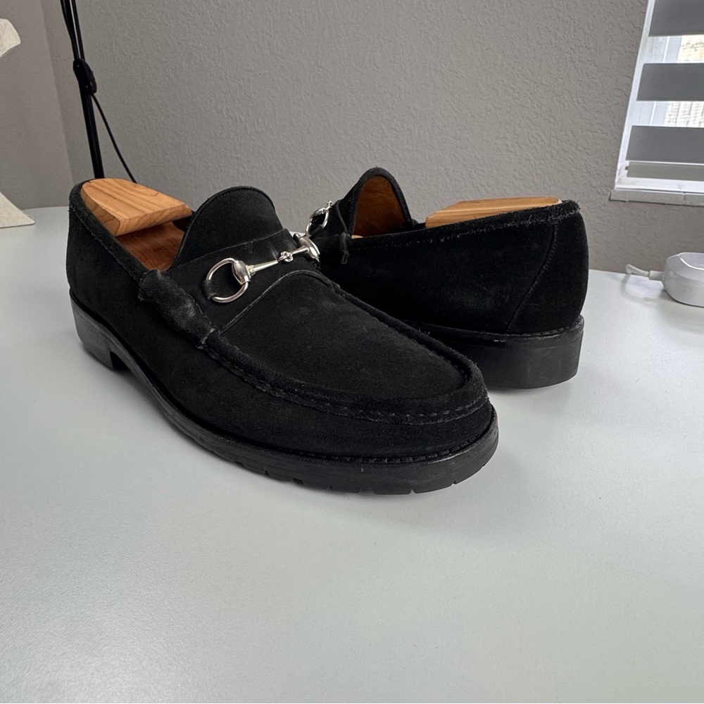 Gucci Mens Horsebit Black Suede Leather  Loafers Shoes Size 10.5 - Picture 5 of 17